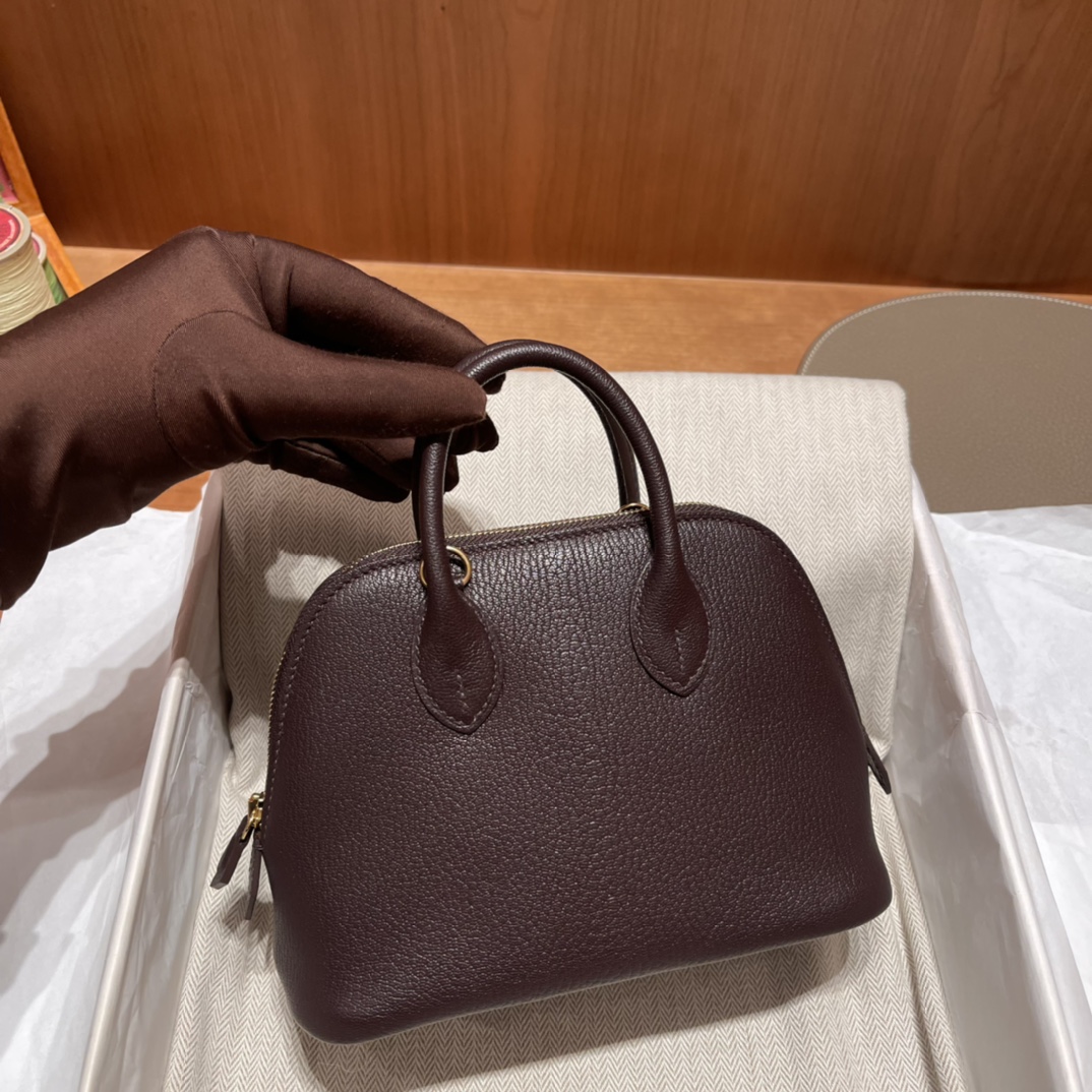 에르메스 미니 볼리드18 루즈 셀리에 에버골드 금장 염소가죽